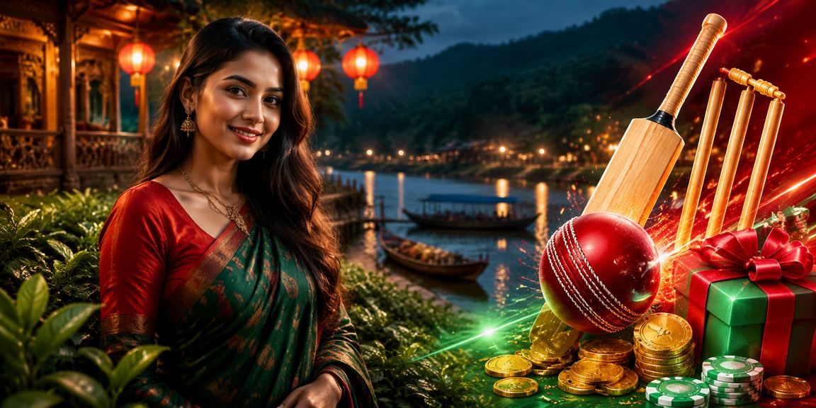 A cricket betting bonus scene with a red-and-green theme in Rangamati